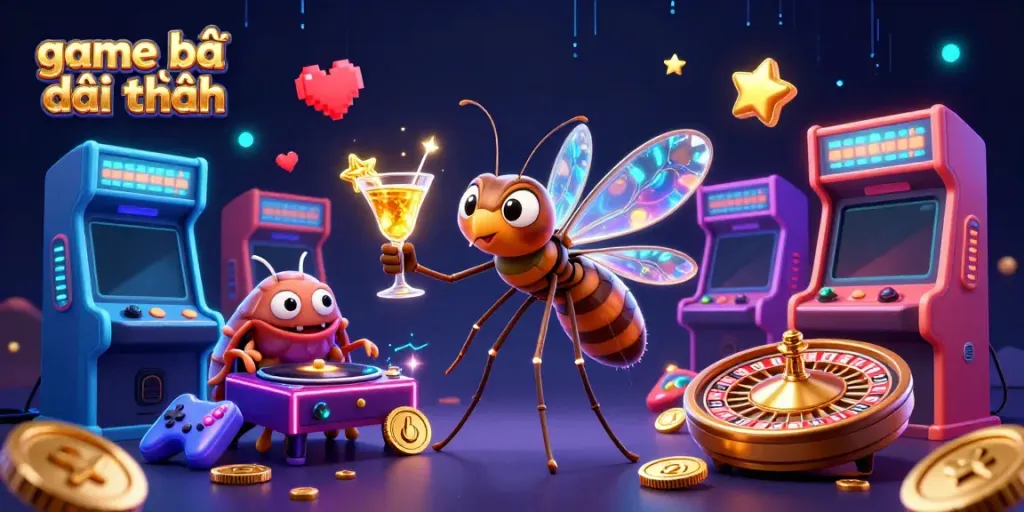Engage in game bài đổi thưởng with a lively casino scene featuring unique characters and vibrant elements.