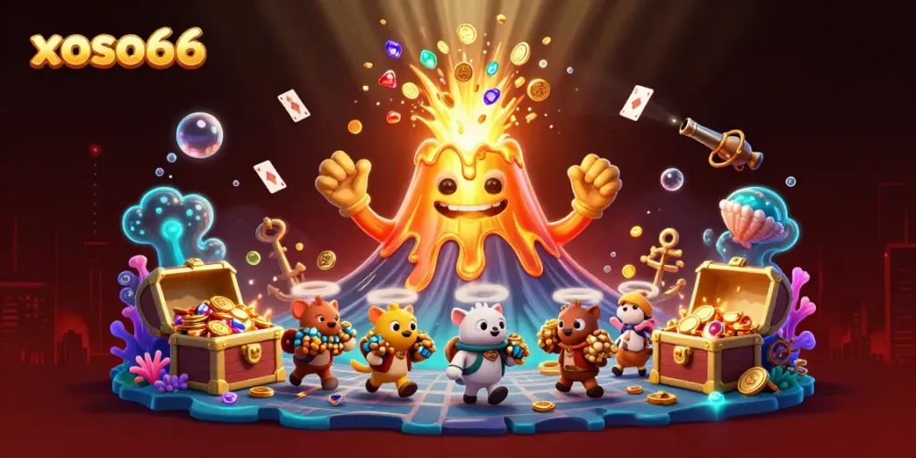 Enjoy exciting treasure hunting with xoso66 illustrations showcasing vibrant casino elements.