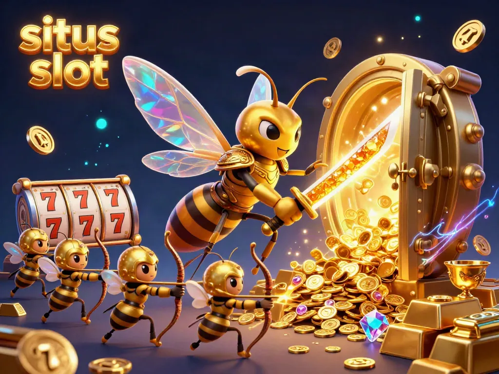 Engage with the vibrant world of situs slot, as a hornet samurai wields katanas amidst dynamic slot game elements.