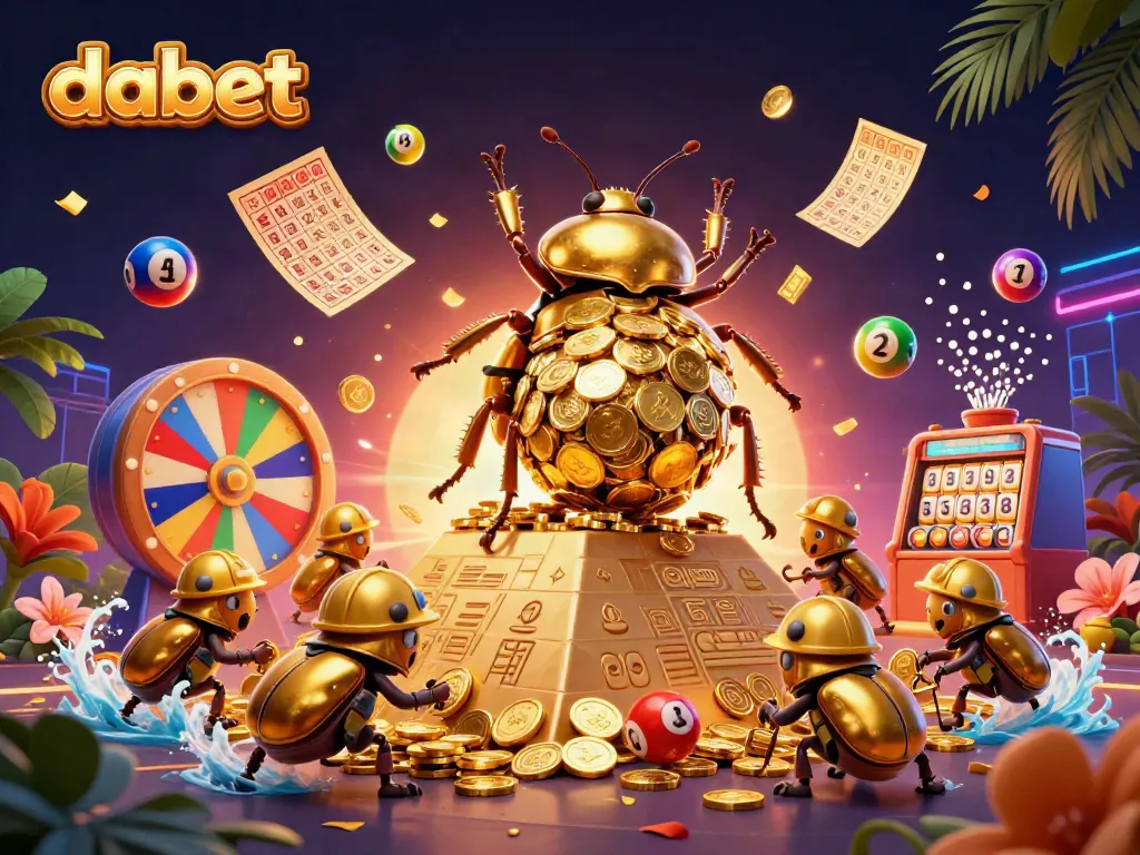 Dabet offers a vibrant casino atmosphere with golden beetles and lively lottery elements