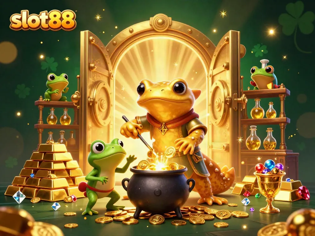 Experience the magic of winning with slot88 in a dazzling 3D illustration featuring alchemists and gold