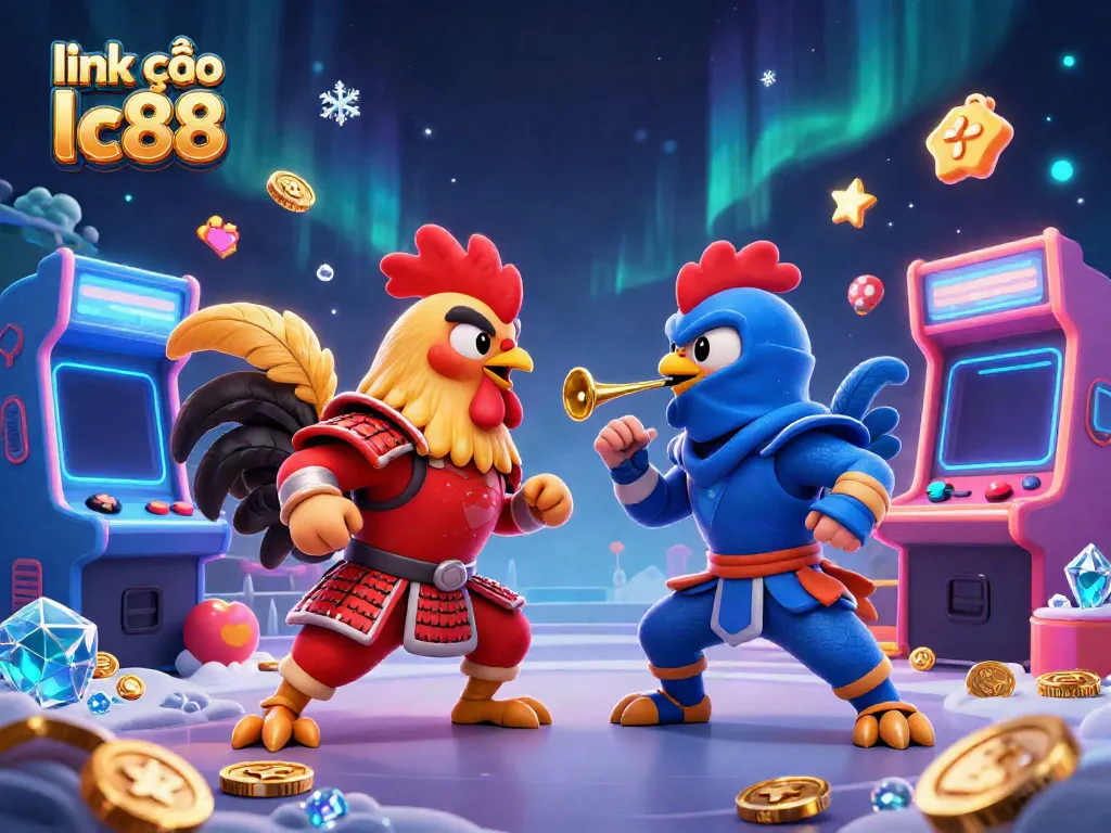 Engage in thrilling battles with link vào lc88 featuring iconic roosters in dynamic action amidst vibrant casino elements.