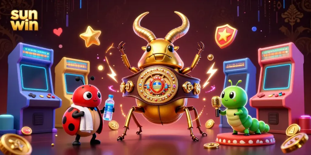 Engage in exciting gameplay at sun win, featuring a glowing boxing beetle and vibrant game elements.