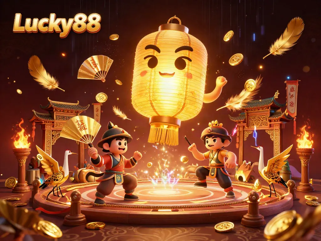 Experience thrilling action at Lucky88 with a golden lantern spirit and vibrant casino elements.