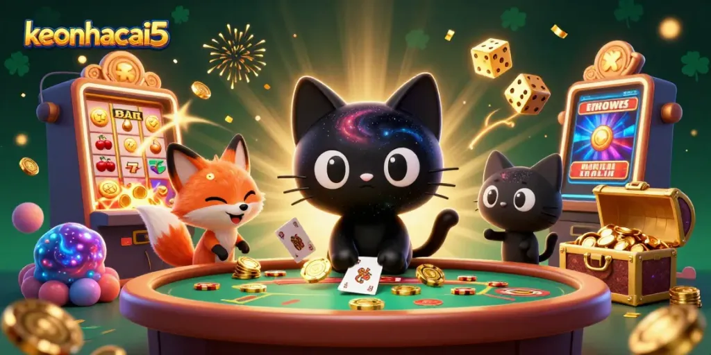 Engage with the stunning keonhacai5 cosmic casino, featuring a black hole cat and captivating visuals.