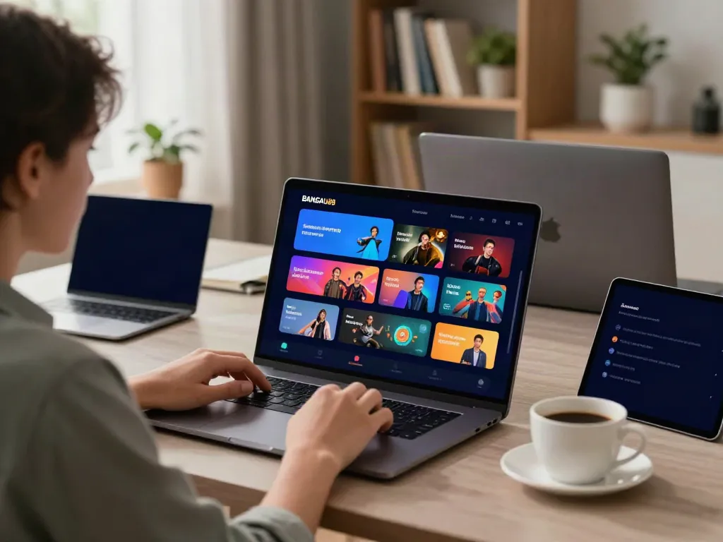 Explore BANGAU88's digital entertainment platform with user-friendly interface in cozy setting.