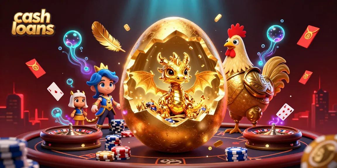 Engage in thrilling cash loans gameplay with a vibrant 3D illustration of a golden dragon and poker elements.