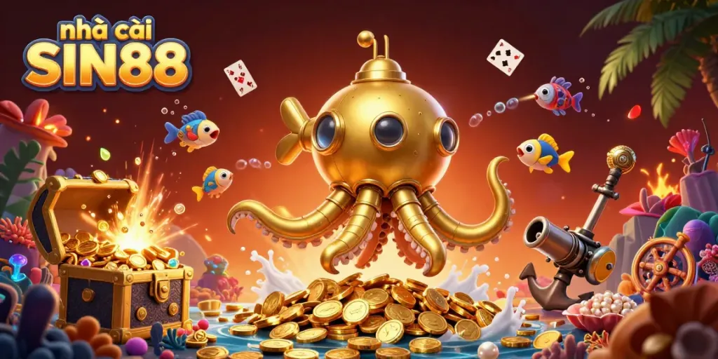 Experience thrilling gaming action at nhà cái SIN88 with a vibrant underwater treasure scene.