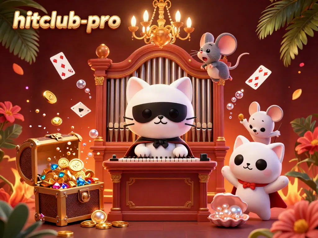 Engage with hitclub-pro's vibrant casino world, showcasing a lively scene with unique characters and treasure elements.