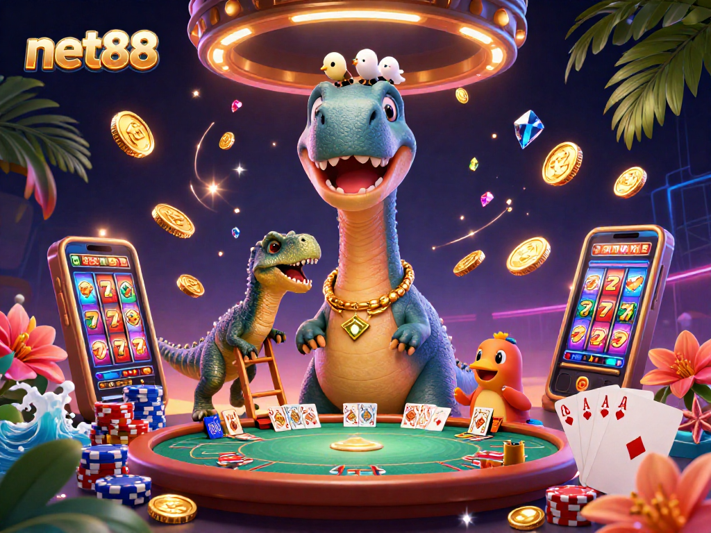 Experience thrilling casino fun with net88's vibrant characters and dynamic gaming elements.