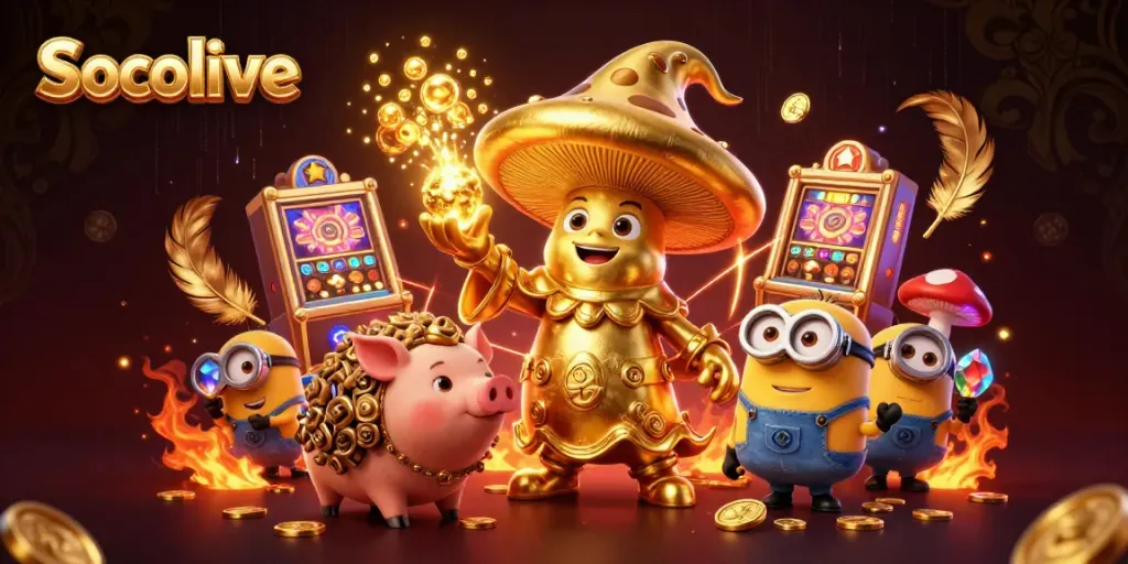 Socolive transforms gaming gold in a vibrant 3D illustration packed with action and adventure.