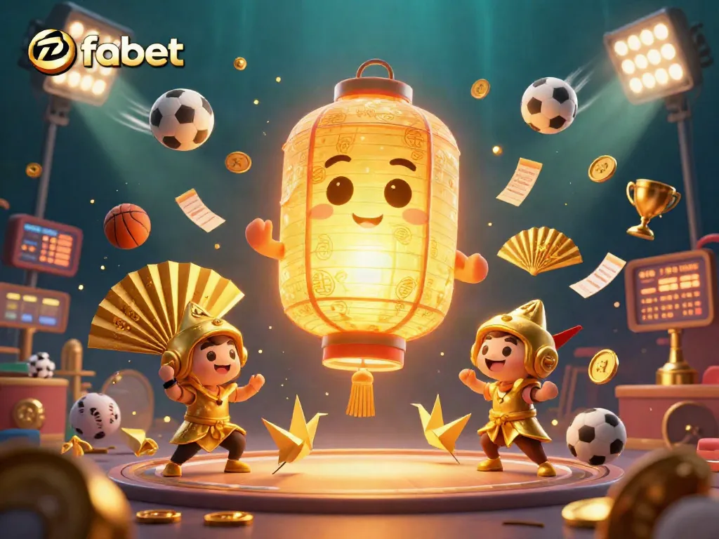 Experience dynamic gambling action with fabet's vibrant 3D illustration of casino and sports elements.