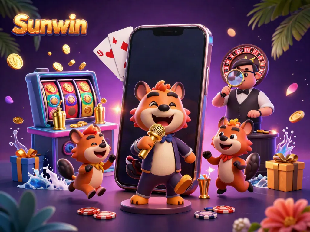 Experience the excitement at Sunwin with lively hyenas in a vibrant casino scene.