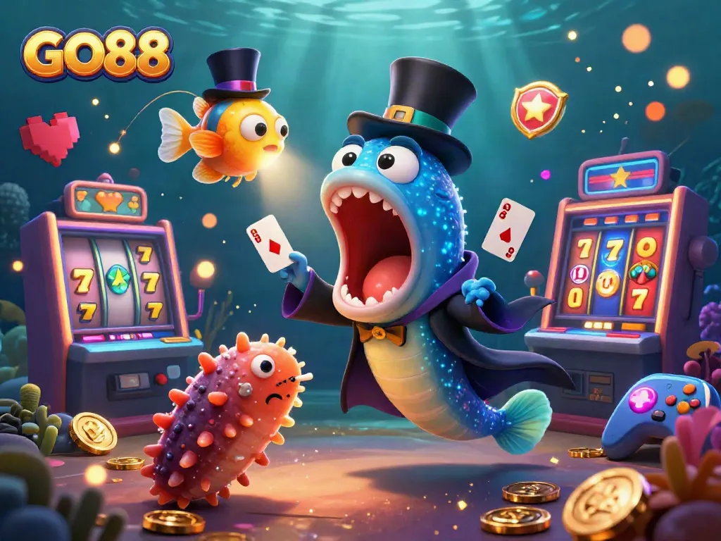Engage with GO88's thrilling casino experience featuring vibrant slots and magical underwater characters.