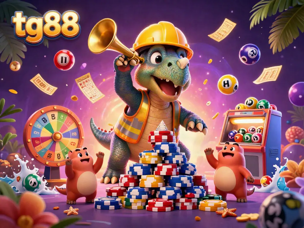 Experience thrilling gameplay at tg88 with a dynamic scene featuring a triceratops and friends celebrating their winnings.