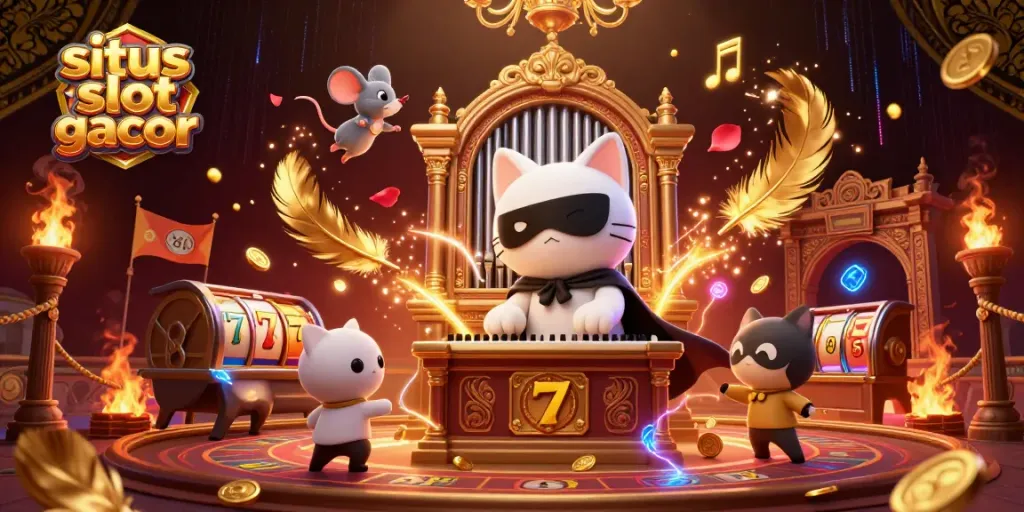 Experience the thrill of situs slot gacor with a vibrant 3D casino scene filled with captivating characters and energetic elements.