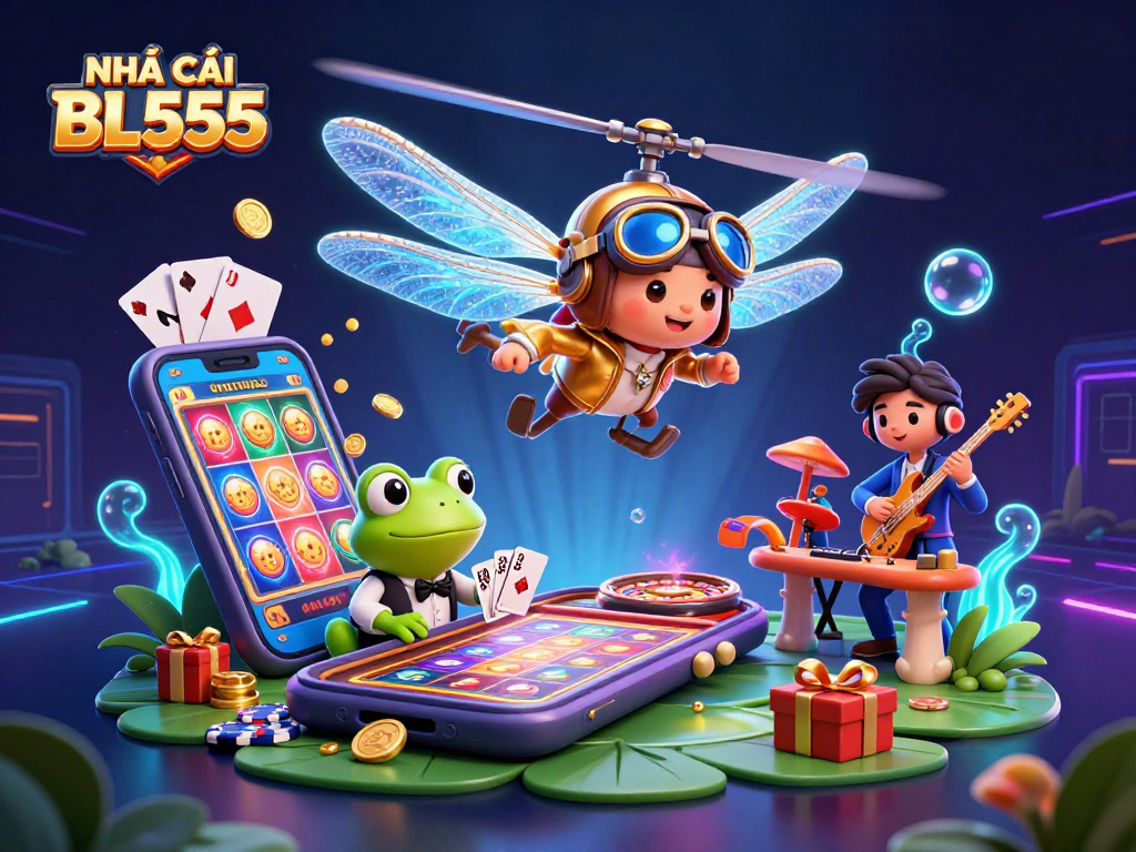 Experience exciting gaming thrills with NHÀ CÁI BL555 in vibrant 3D casino art.