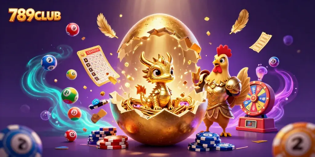 Engage with 789CLUB's vibrant gaming scene featuring a golden dragon and dynamic casino elements.