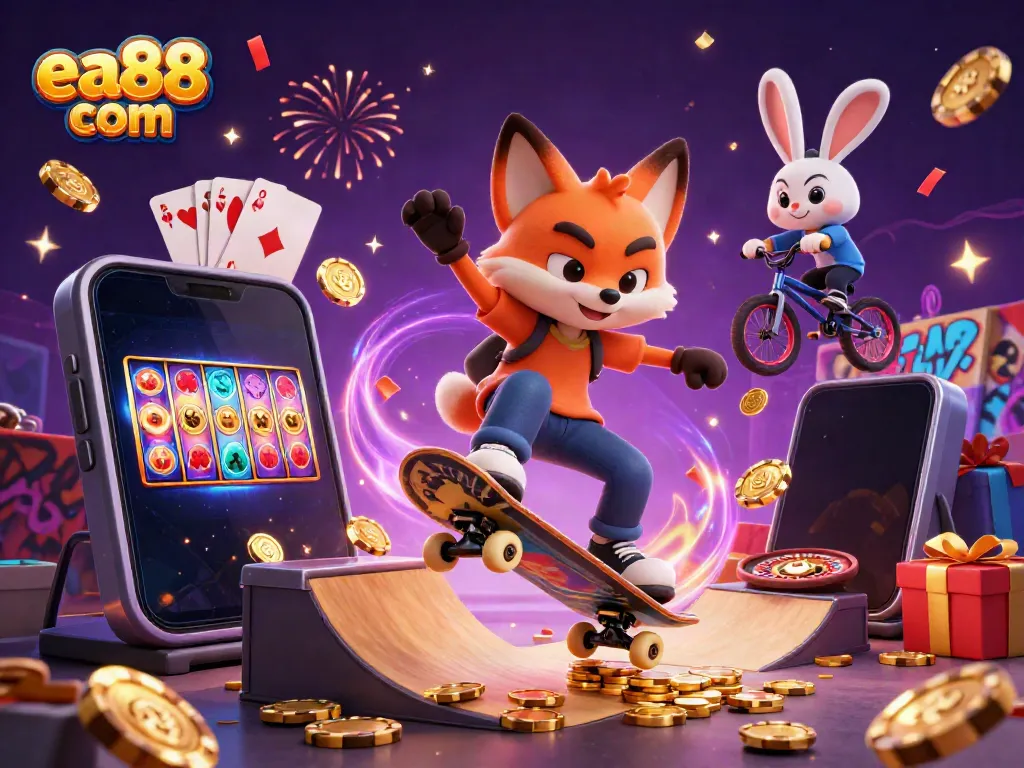 Experience the thrill of gambling at ea88 com with a vibrant 3D casino celebration scene.