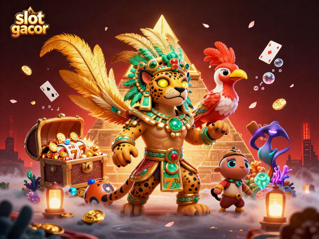 Engage with slot gacor gameplay amidst a vibrant scene of riches and dynamic elements.
