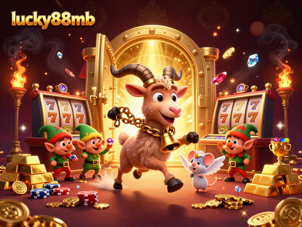 Engage with lucky88mb's festive casino scene filled with winning slot reels and mischievous gremlins.